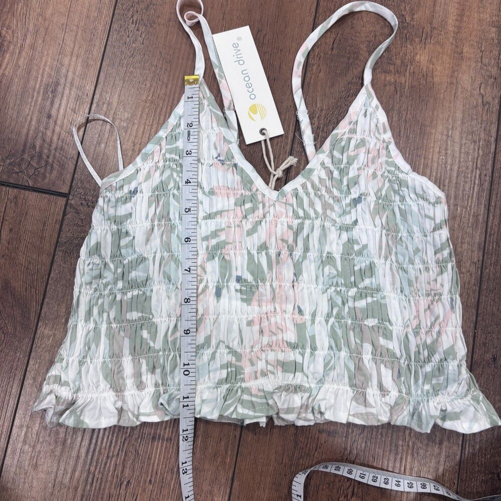 NWT Ocean Drive Women's M Floral Smocked Crop Cami Top Pastel Y2K Fairy Boho - Picture 8 of 8